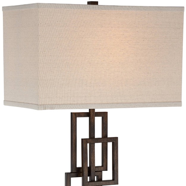 High Set Of 2 Dark Bronze Off white Linen Rectangular Shade For Bedroom Living Room Nightstand Office