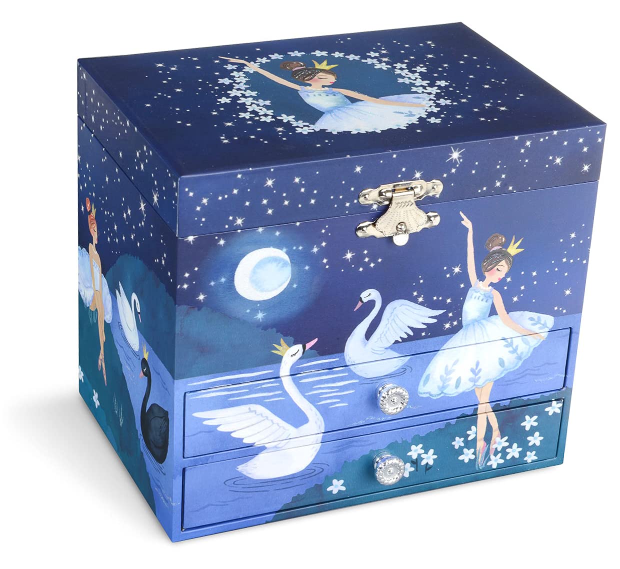 Jewelkeeper Ballerina Musical Jewelry Box with 2 Pullout Drawers, Glitter Design, Swan Lake Tune