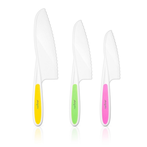 Nutrichef 3 piece Nylon Kitchen Baking Knife Set Children x27 s Cooking Knives Serrated Edges Bpa free Kids x27 Knives