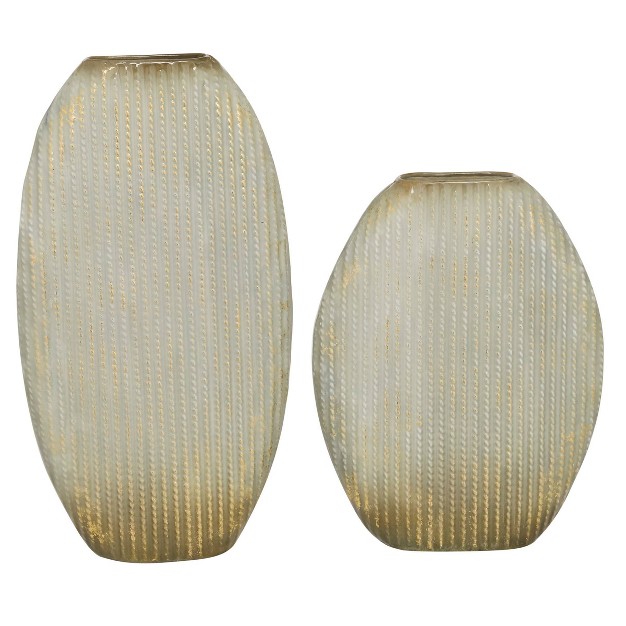 Set Of 2 Oval Textured Metal Vase White gold Shopsmaniay