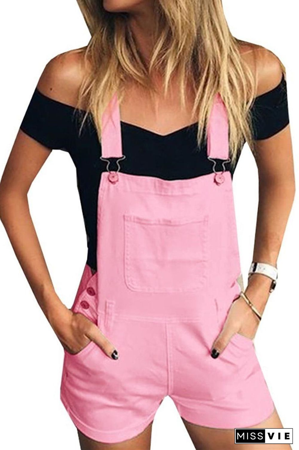 Solid Color Denim Pocket Romper