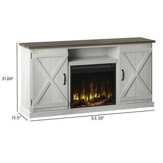 Twin Star Home 63.38 in. Freestanding Wooden Electric Fireplace TV Stand in Old Wood White 140640