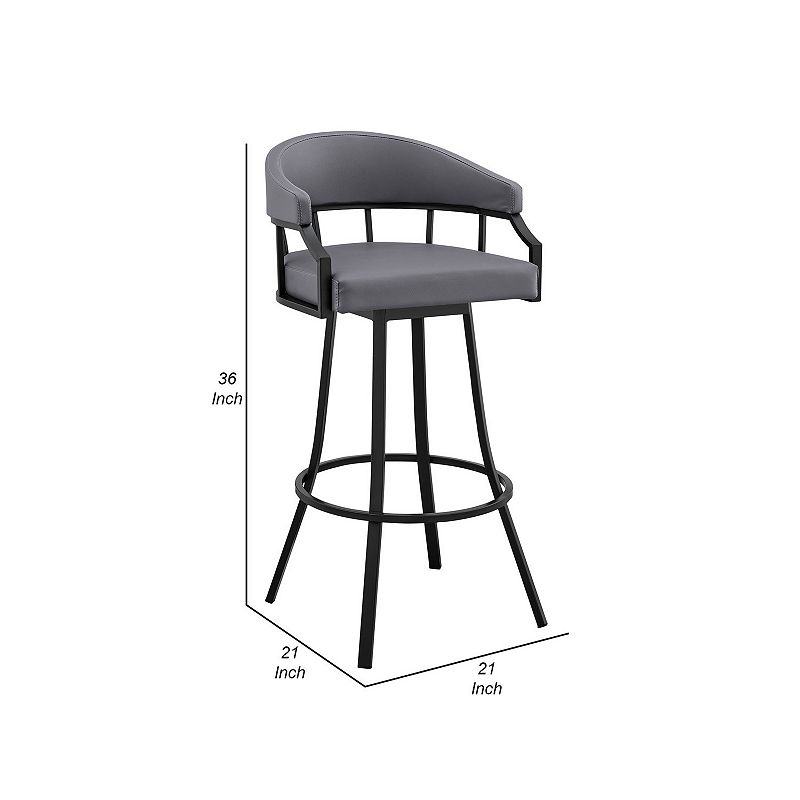 Mayla 26 Inch Swivel Counter Stool， Black Flared Legs， Gray Faux Leather