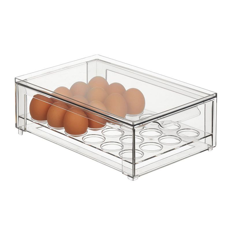 mDesign Clarity Stackable Egg Storage Box with Sliding Pull-Out Drawer and Handle， Holds 24 Eggs