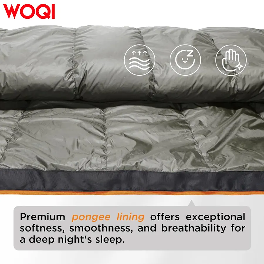 WOQI lightweight and compact down sleeping bag suitable for cold weather  suitable for backpacking  camping  and hiking