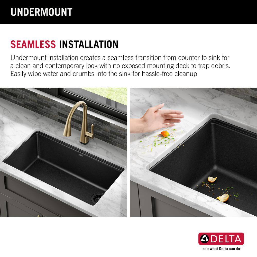 Delta Everest Metallic Black Granite Composite 29 in. Single Bowl Undermount Workstation Kitchen Sink with Accessories 75B933-30S-BL