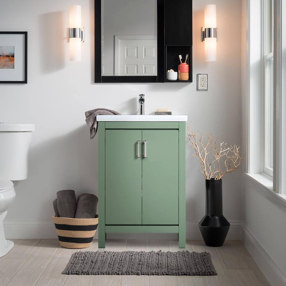 Home Decorators Collection Bailey 24 in. W x 16 in. D x 35 in. H Bath Vanity in Botanical Green with Single Hole White Vitreous China Top BGGVT2416