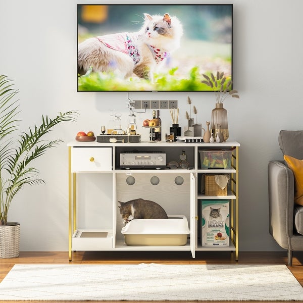 Cat Litter Box Enclosure with Storage Bathroom Cabinet TV Stand - 42.5