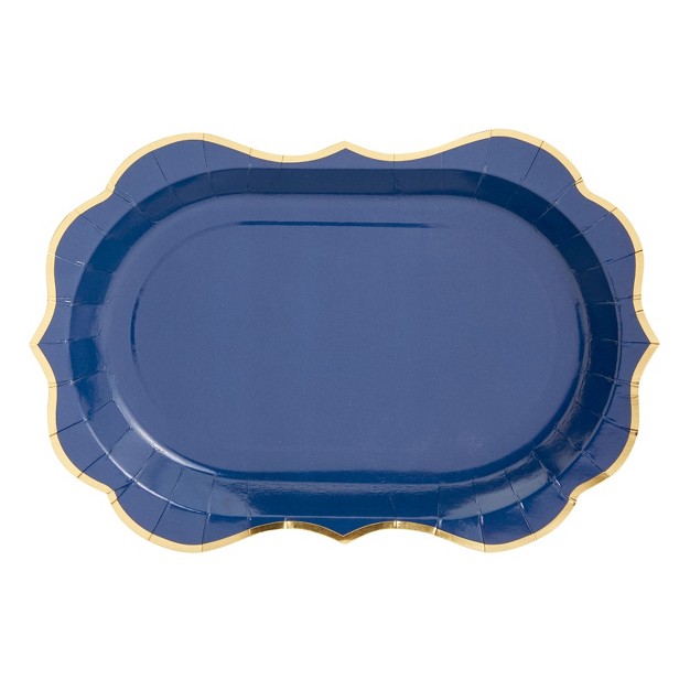 Sparkle And Bash 24 Pack Metallic Blue Paper Plates Serving Trays With Gold Foil Edge Party Decorations amp Supplies 13 X 9 In