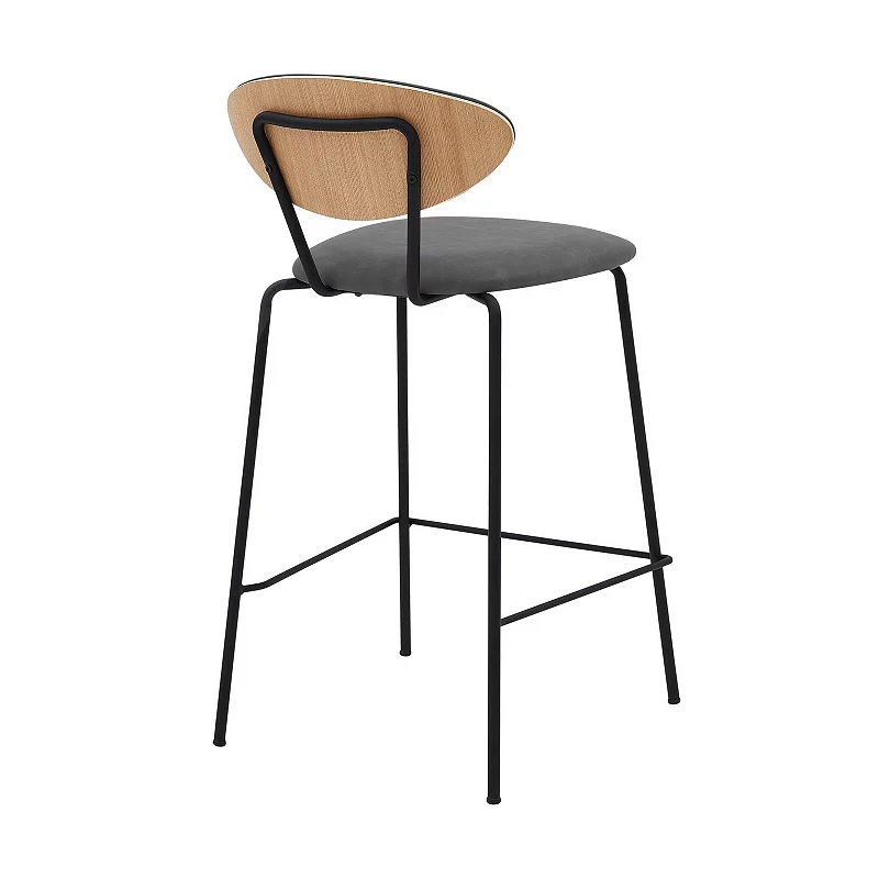 26 Inch Leatherette Counter Height Barstool， Black and Gray