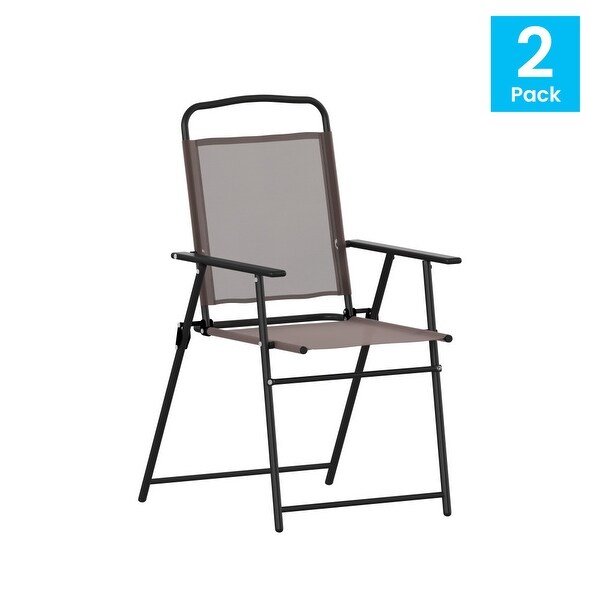 Set of 2 AllWeather Textilene Patio Sling Chairs with Armrests