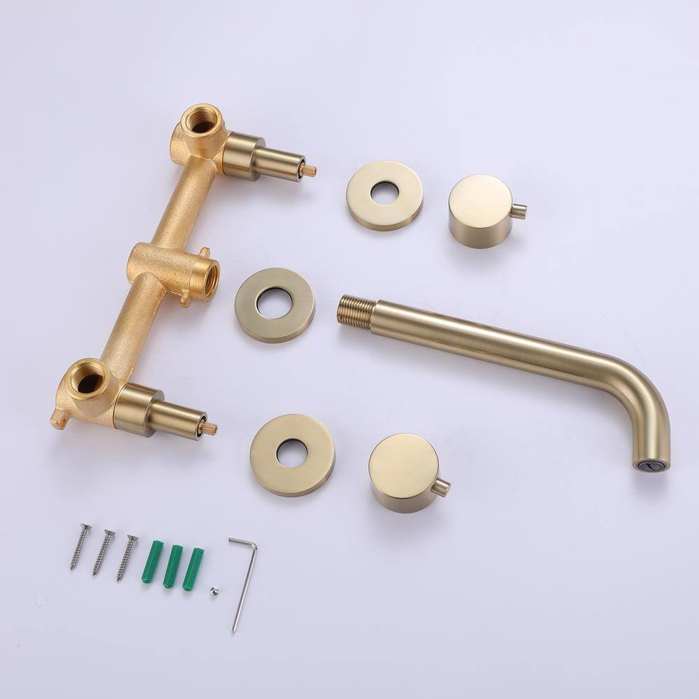 Hlihome Double Handle Wall Mounted Faucet with Valve in Brushed Gold RBDK-0682-BG