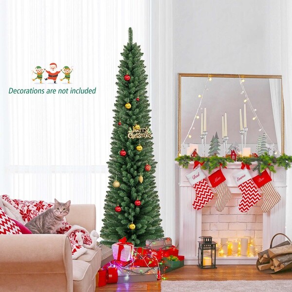 Costway 5/6/7/8 FT Pencil Christmas Tree Artificial Xmas Tree with