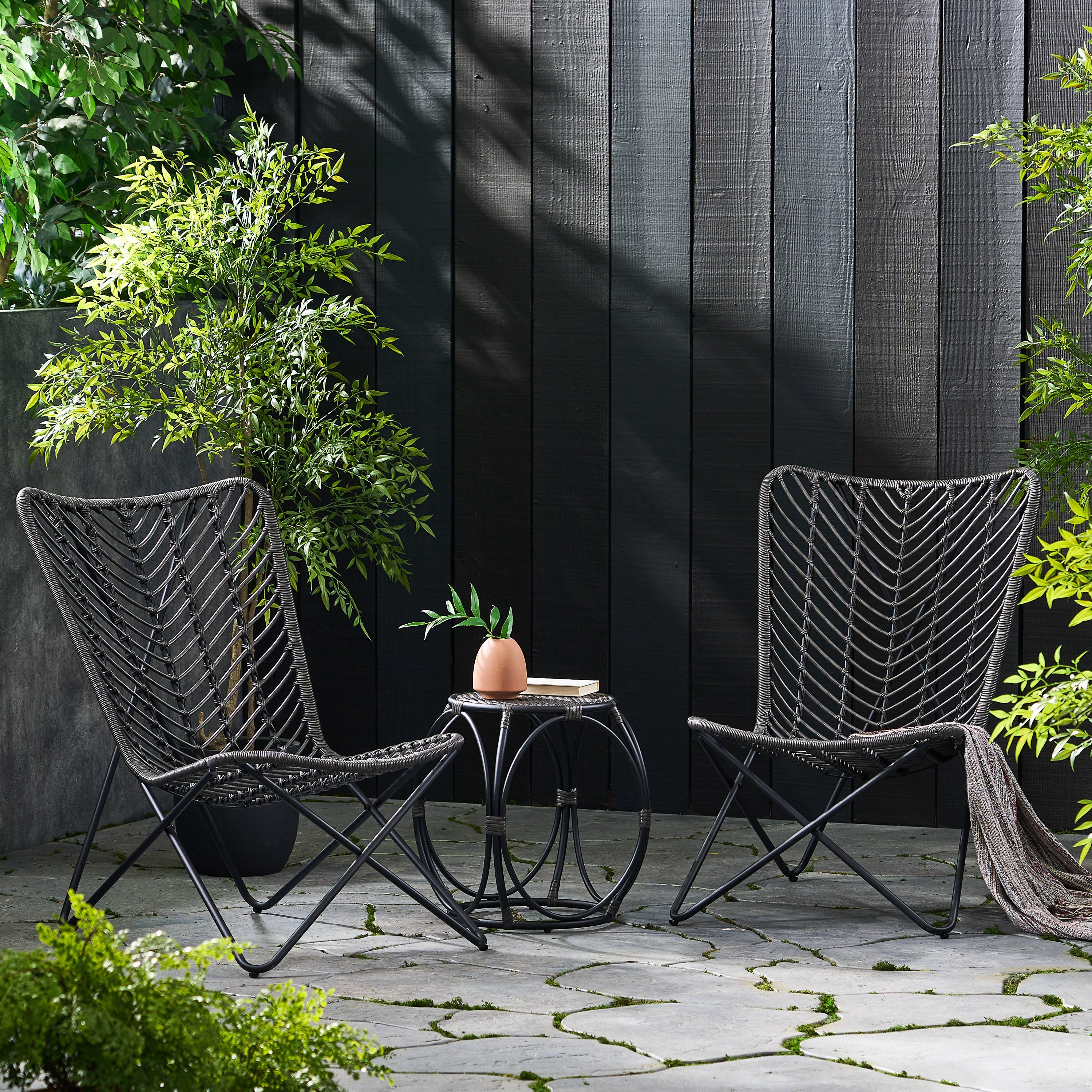 Juan Outdoor Wicker 3 Piece Chat Set