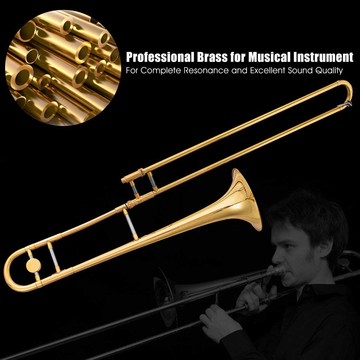 Costzon B Flat Tenor Slide Trombone Brass, Sound for Standard Student Beginner