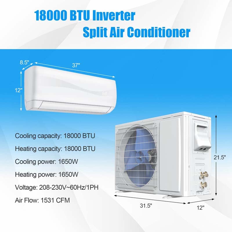 Canada Only - 18000BTU 208-230V Mini Split Inverter Air Conditioner & Heater