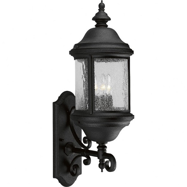 Progress Lighting Ashmore 3 light Outdoor Wall Lantern In Textured Black With Water Seeded Glass Shade