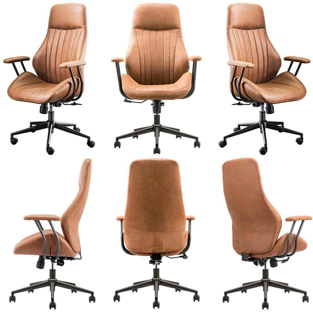 Allwex OL Brown Suede Fabric Ergonomic Swivel Office Chair Task Chair with Recliner High Back Lumbar Support KL600