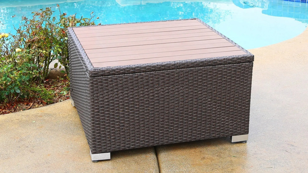 South Beach Coffee Table Square Outdoor Patio Furniture Wicker Resin Rattan   Tropical   Outdoor Coffee Tables   by Waystock  Houzz