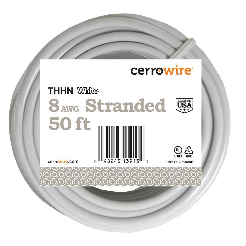 Cerrowire 50 ft. 8 Gauge White Stranded Copper THHN Wire 112-4002BR