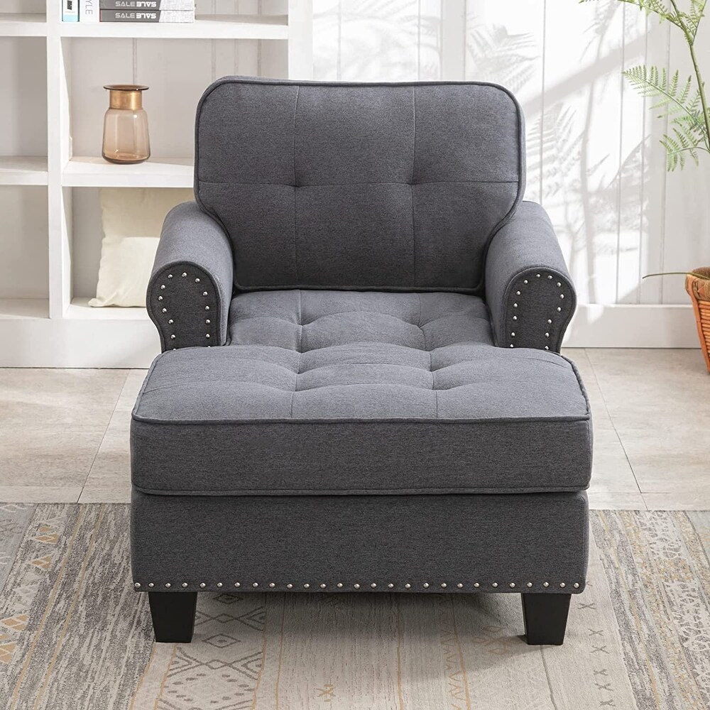 Mixoy Tufted Linen Chaise Lounge Chair with Armrests  Modern Mid Century Chaise Lounge Sofa Couch  Rivet Sleeper Sofa Chair