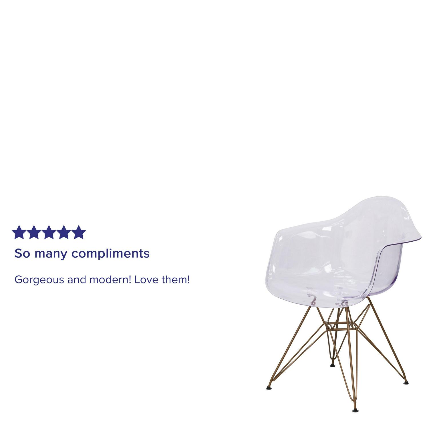 Flash Furniture Alonza Series Transparent Side Chair with Gold Base