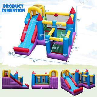 Costway 5-In-1 Inflatable Bounce House with Basketball Rim and Climbing Wall with 735-Watt Blower NP10535US