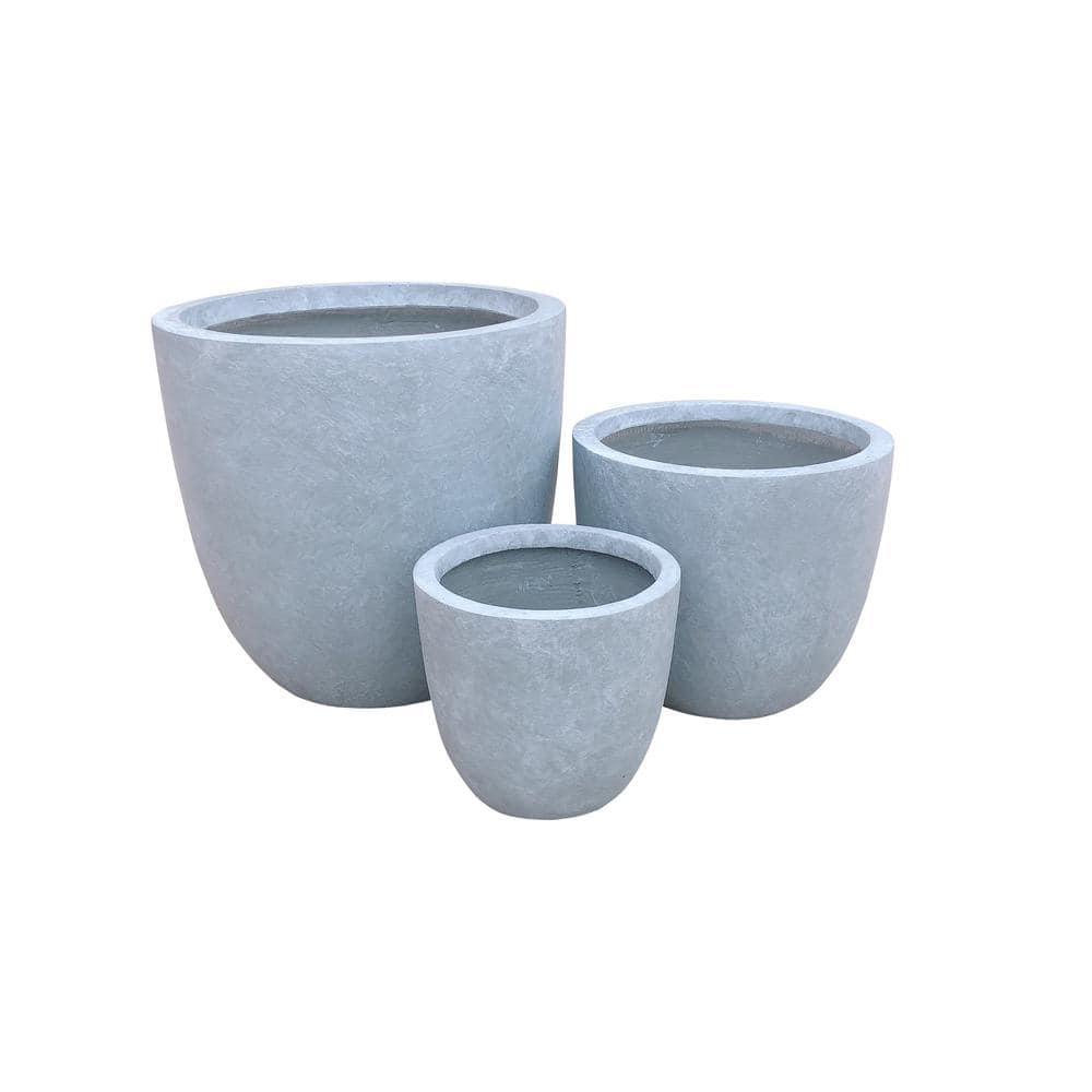 KANTE 17 in. Tall Slate Gray Lightweight Concrete Round Modern Seamless Outdoor Planter (Set of 3) RC0050ABC-C60611