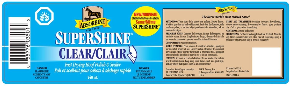 Absorbine Supershine Fast Drying Horse Hoof Polish and Sealer， 8-oz bottle