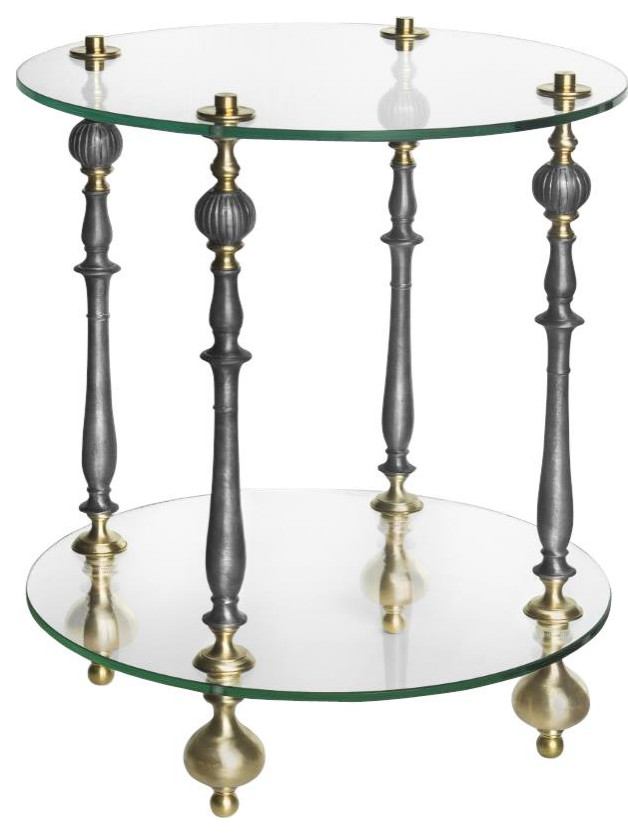 Side Table Talissa Luna Bella 2 Tier Glass Top Silver Brass Metal   Traditional   Side Tables And End Tables   by EuroLuxHome  Houzz