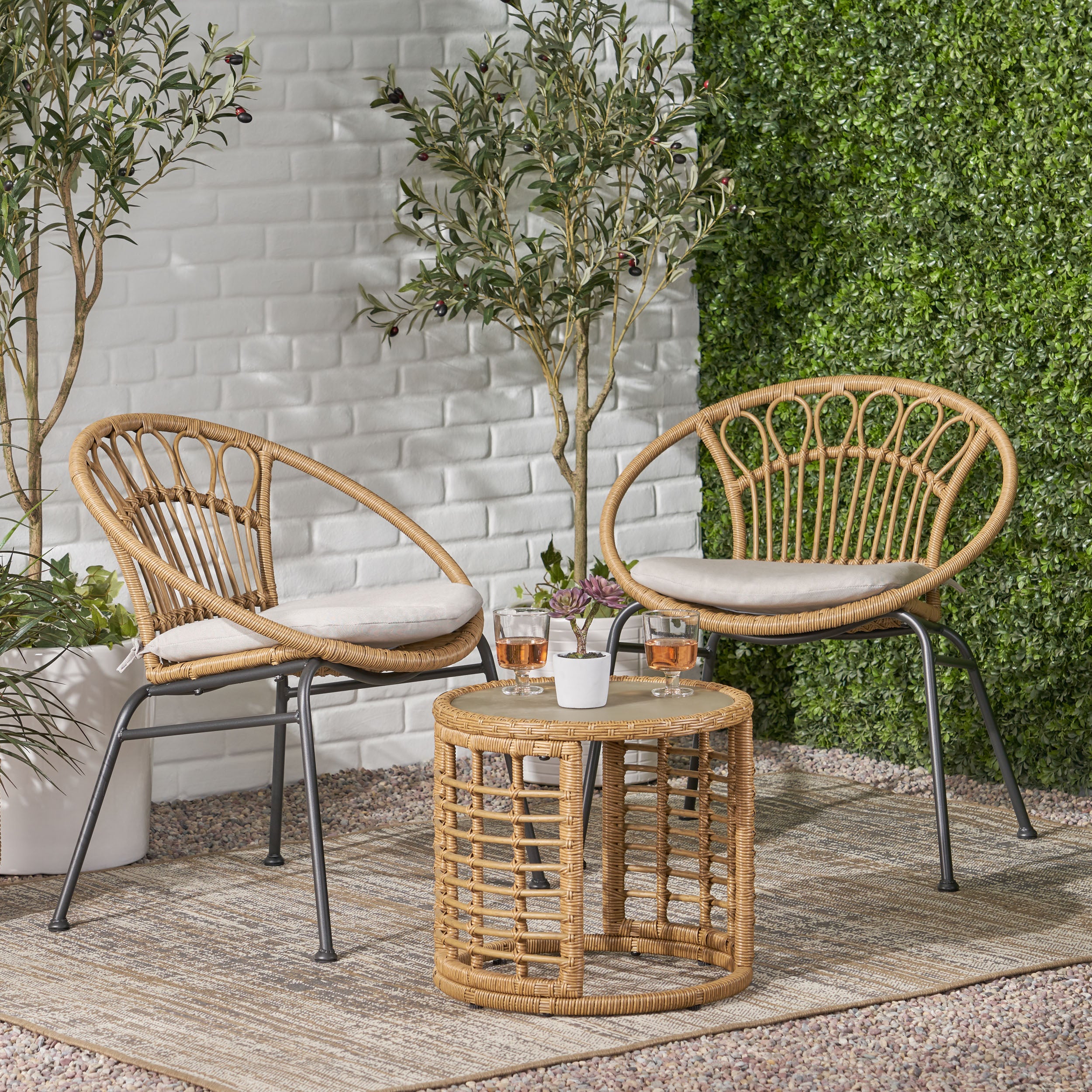 Srihan Outdoor 3 Piece Wicker Chat Set