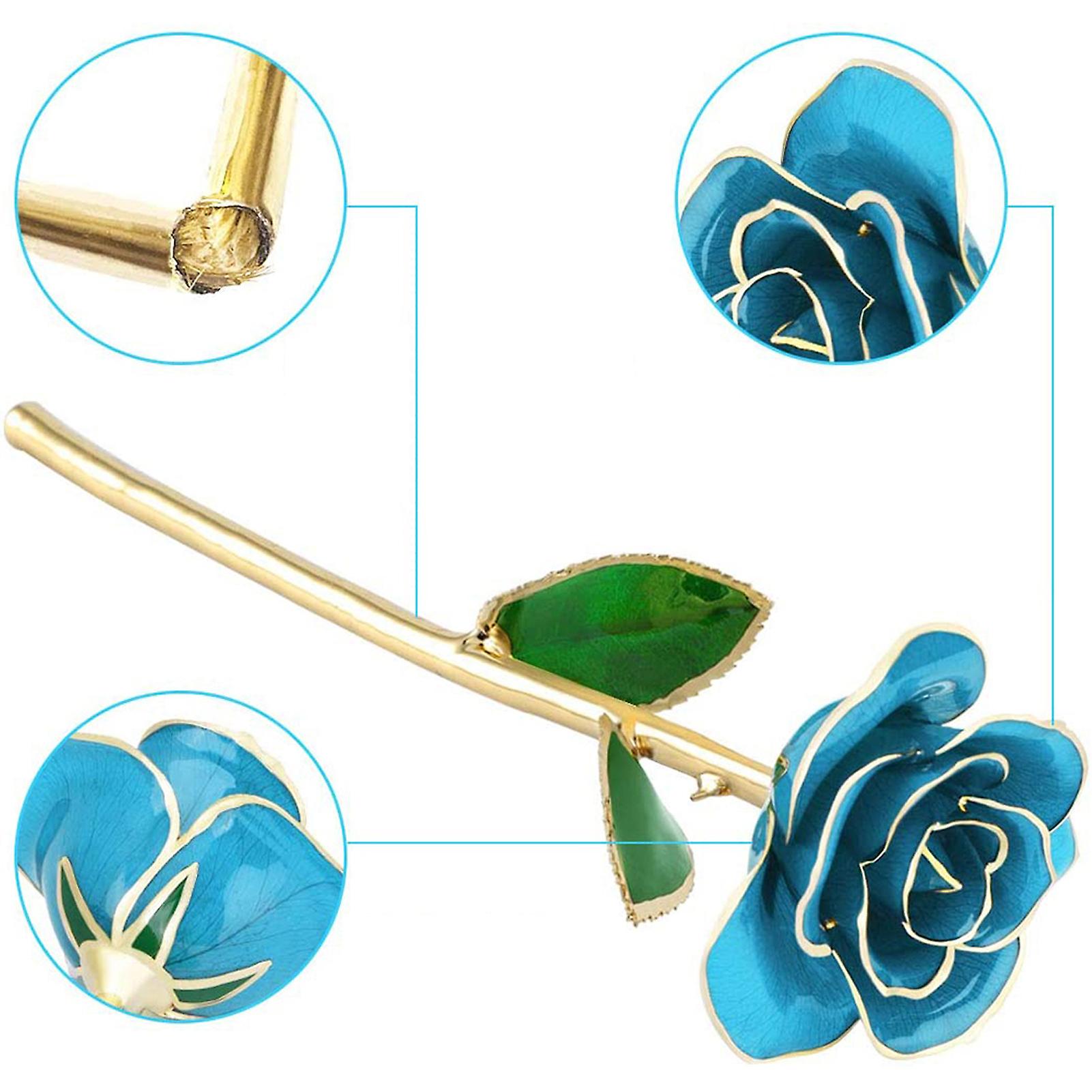 24k Goldplated Rose Flower Sky Blue For Valentine's Day Decorations Ornaments Crafts