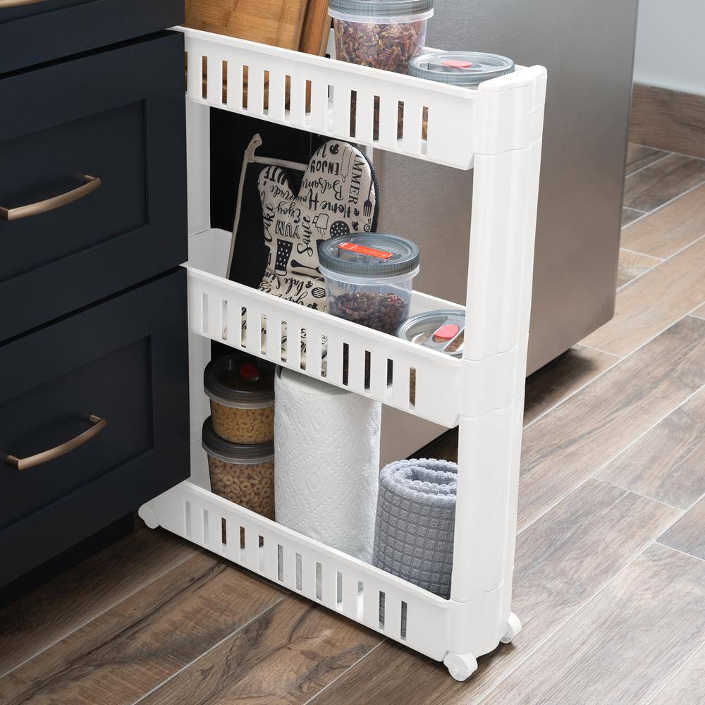 Kitchen Details 3 Tier Slim Slide Out Storage Cart in White 22983-WHITE