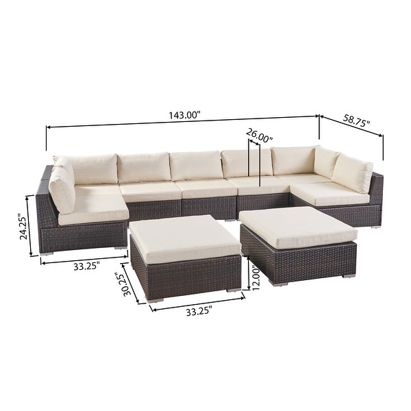 Santa Rosa Outdoor 7 Seater Wicker Sectional Sofa Set with Cushions by Christopher Knight Home