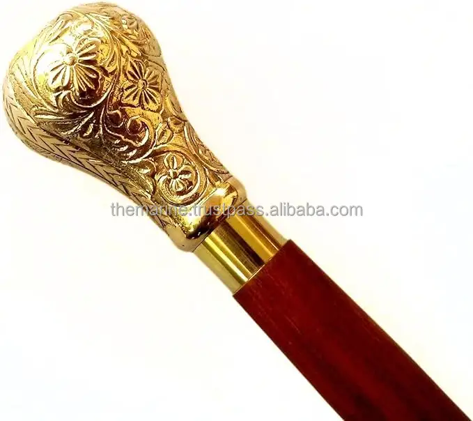 Solid Brass Gold Designer Knob Handle with Brown Wooden Walking Stick High Quality Folding Walking Cane For Old Age Person