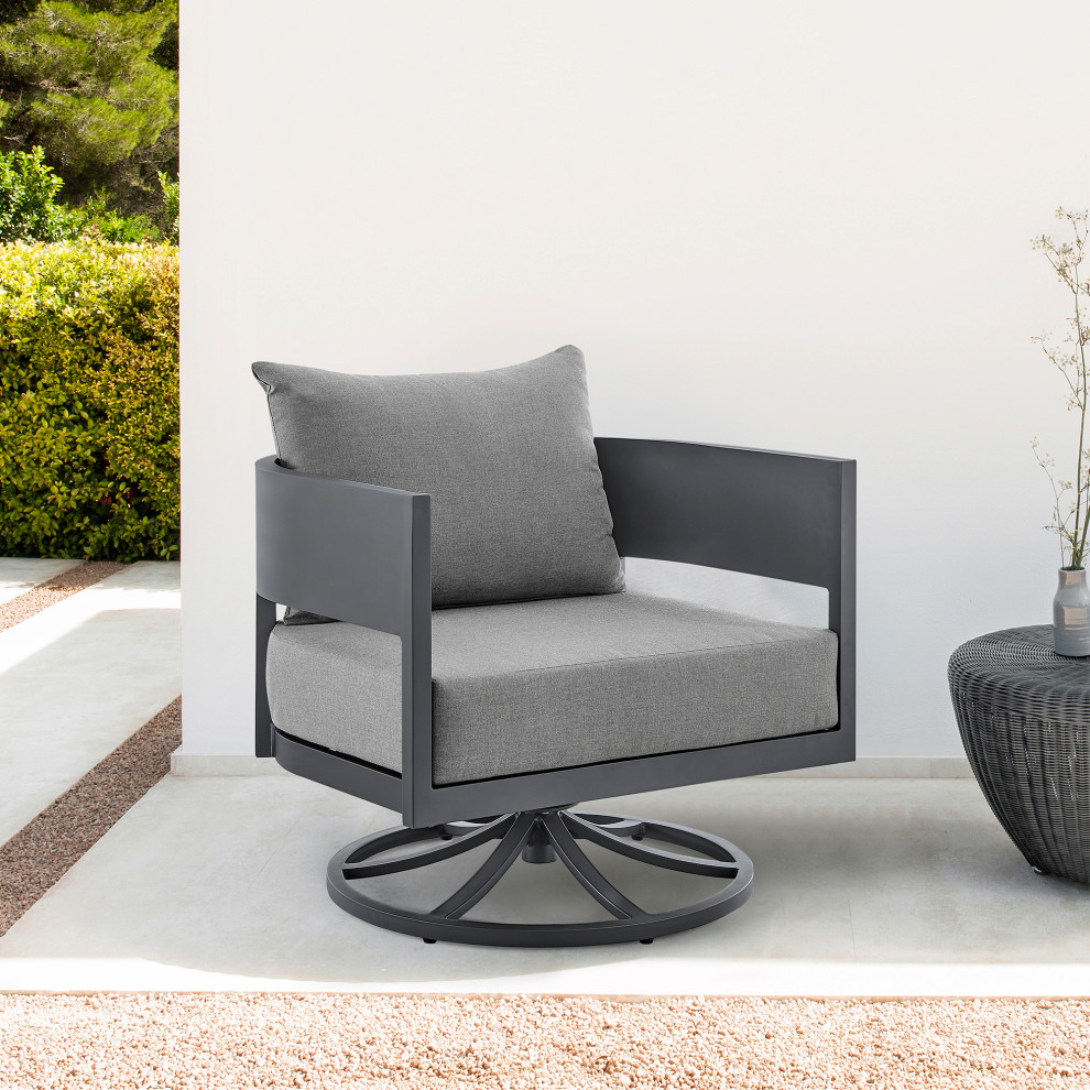 Argiope Outdoor Patio Swivel Rocking Chair  Gray Aluminum With Cushions   Transitional   Outdoor Rocking Chairs   by BisonOffice  Houzz