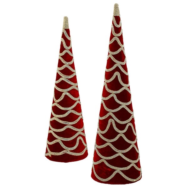 1824 Velvet With Jewel Cone Tree Set of 2