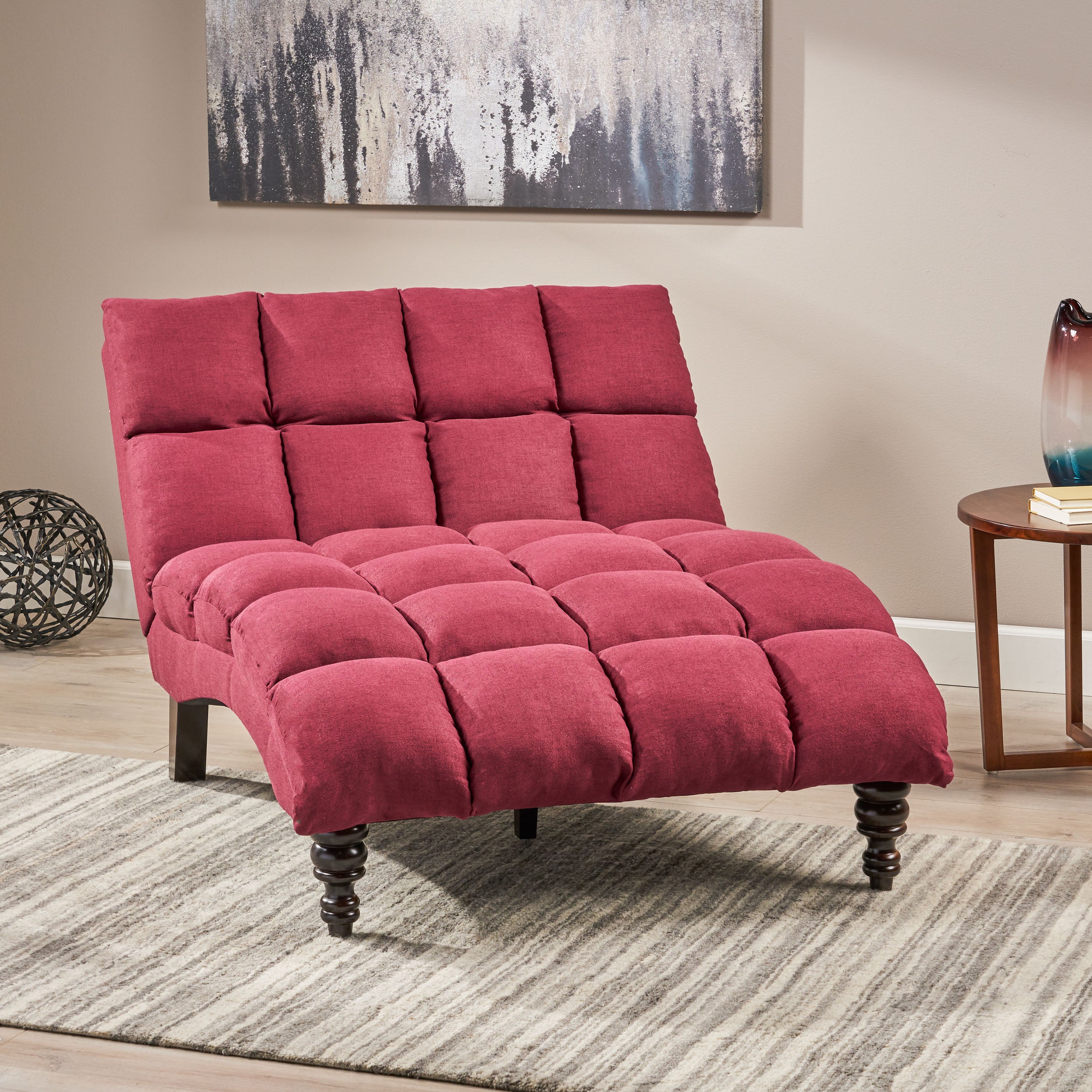 Olympia Modern Tufted Fabric Double Chaise Lounge