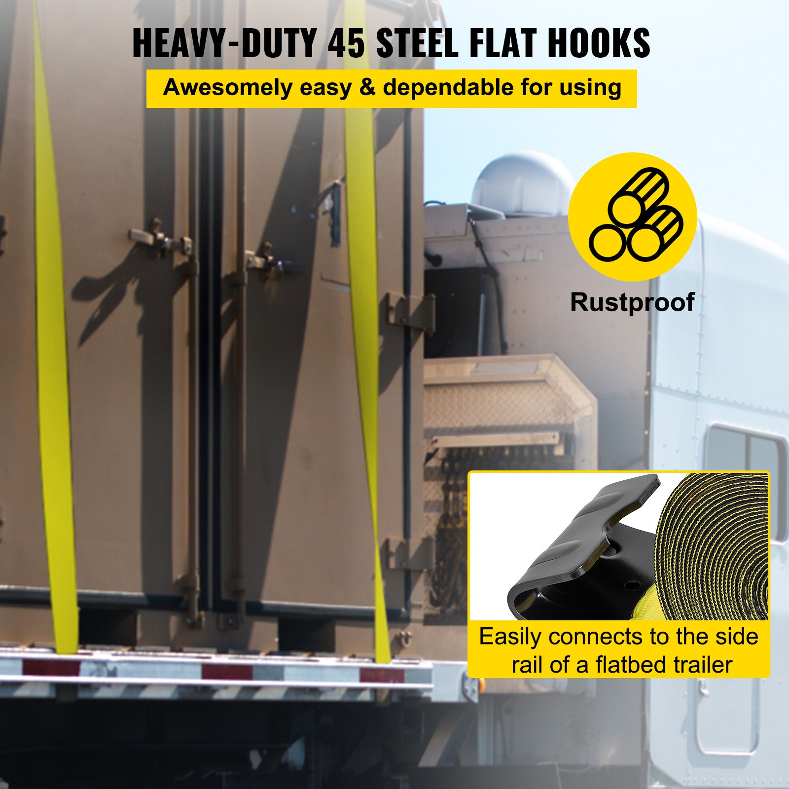 VEVOR Truck Straps 4"x30' Winch Straps with a Flat Hook Flatbed Tie Downs 15400lbs Load Capacity Flatbed Strap Cargo Control for Flatbeds, Trucks, Trailers, Farms, Rescues, Tree Saver, Yellow(10 Pack)