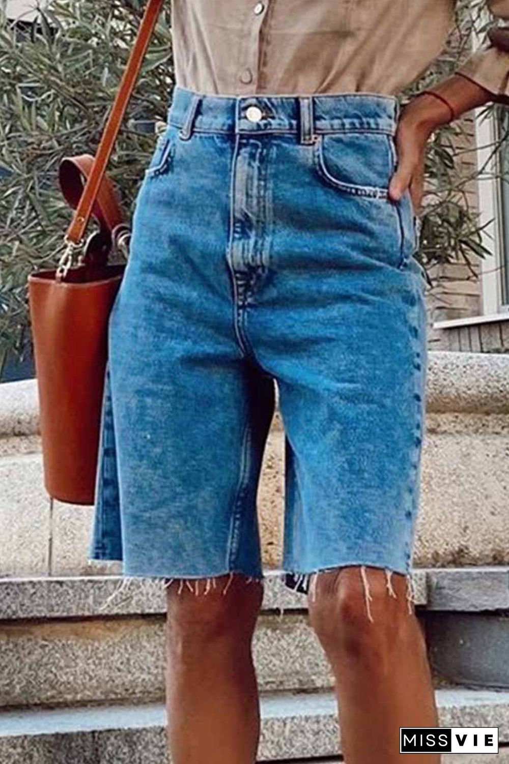 Summer Loose Casual Button Fringed Denim Pants