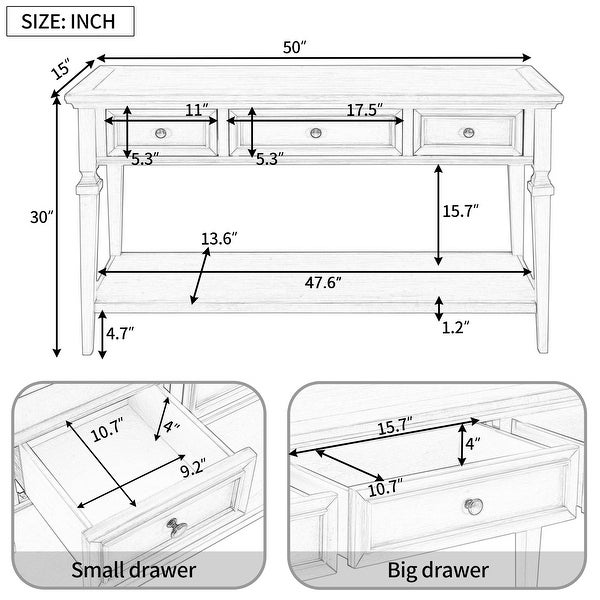 Gray Wash 3-Drawer Entryway Console Table with Bottom Shelf