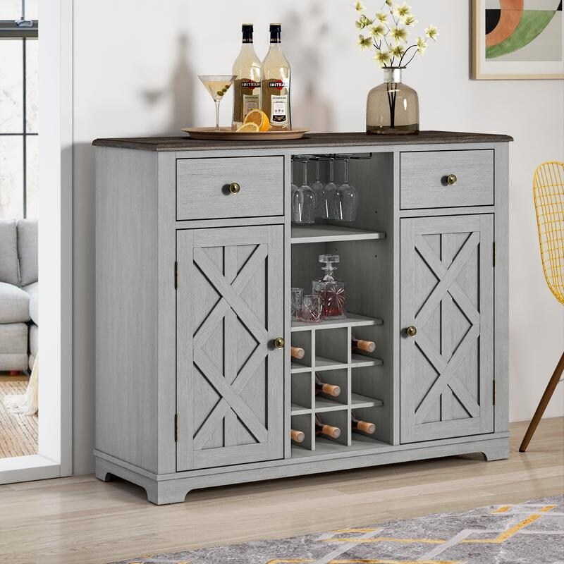 47 in. Modern X Door Wine Cabinet w/ Built in Wine Rack   47\