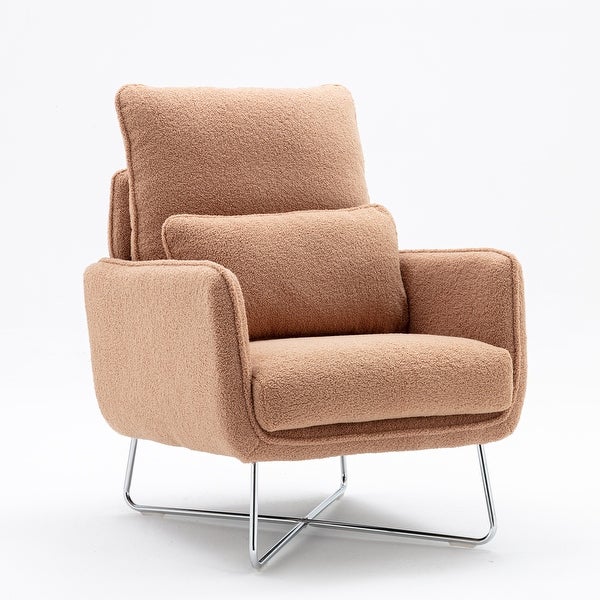 Modern Comfy Leisure Accent Chair， Teddy Short Plush Particle Velvet Armchair with Lumbar Pillow for Living Room