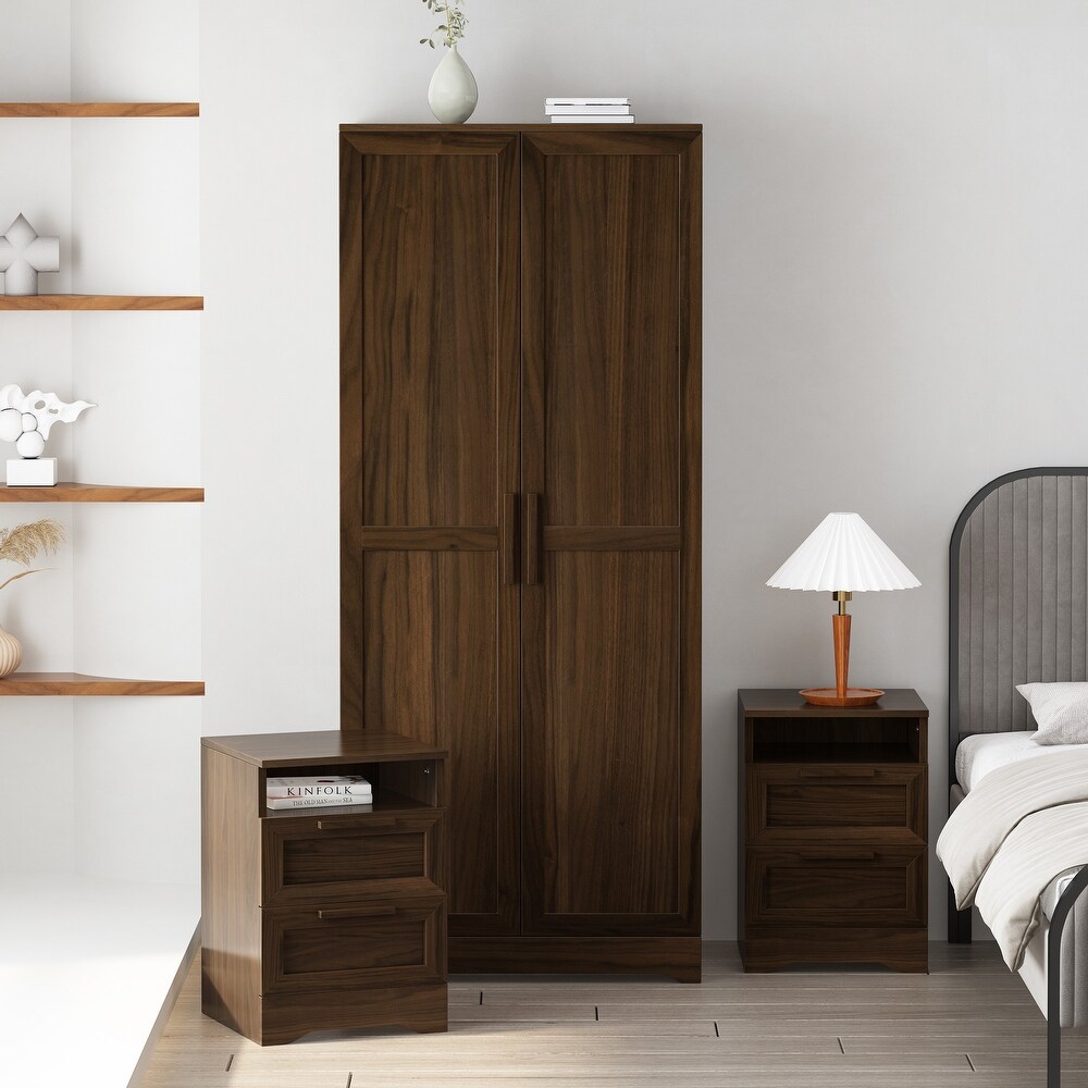 Danbury 3 Piece Wardrobe and 2 Drawer Nightstand Bedroom Set by Christopher Knight Home