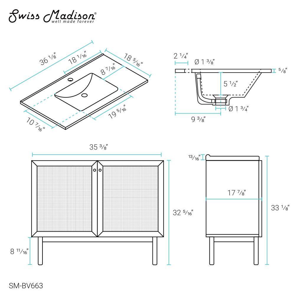 Swiss Madison Classe 36 in. Bathroom Vanity in Oak SM-BV663