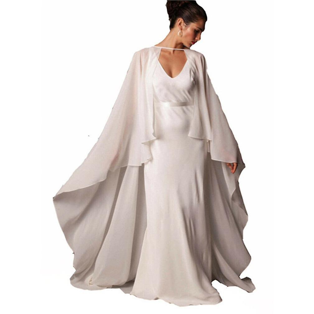 White Bride Shoulder Cloak Chiffon Poncho Lightweight For Wedding Hallowen Show