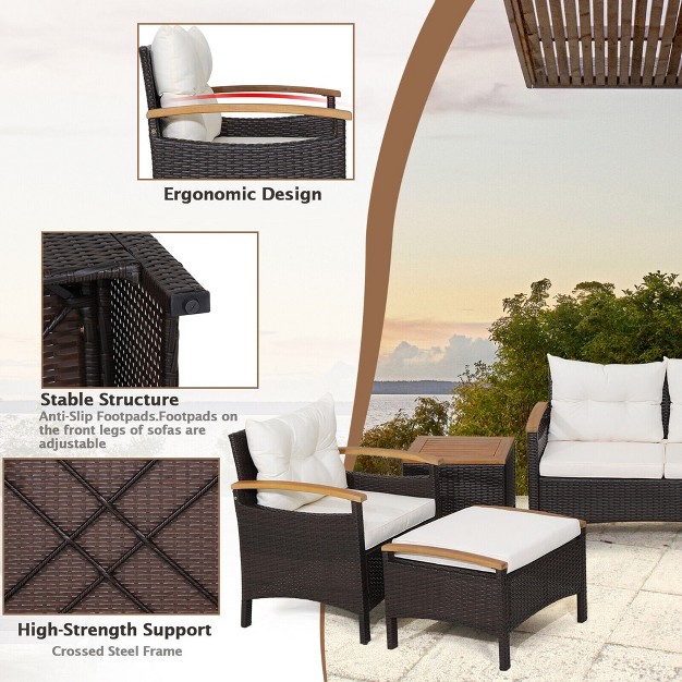 Tangkula 7pcs Rattan Patio Conversation Furniture Set Cushioned Outdoor Wicker Sofa Set