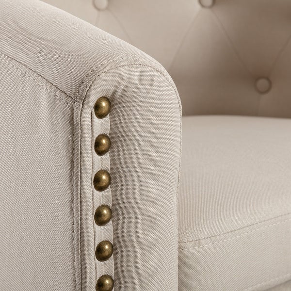 Linen Tufted Barrel Chair Accent Chair for Living Room Bedroom Club Chairs