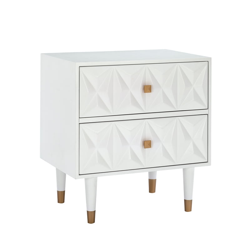 Linon Alick Two Drawer Wood Geo Texture Nightstand in White