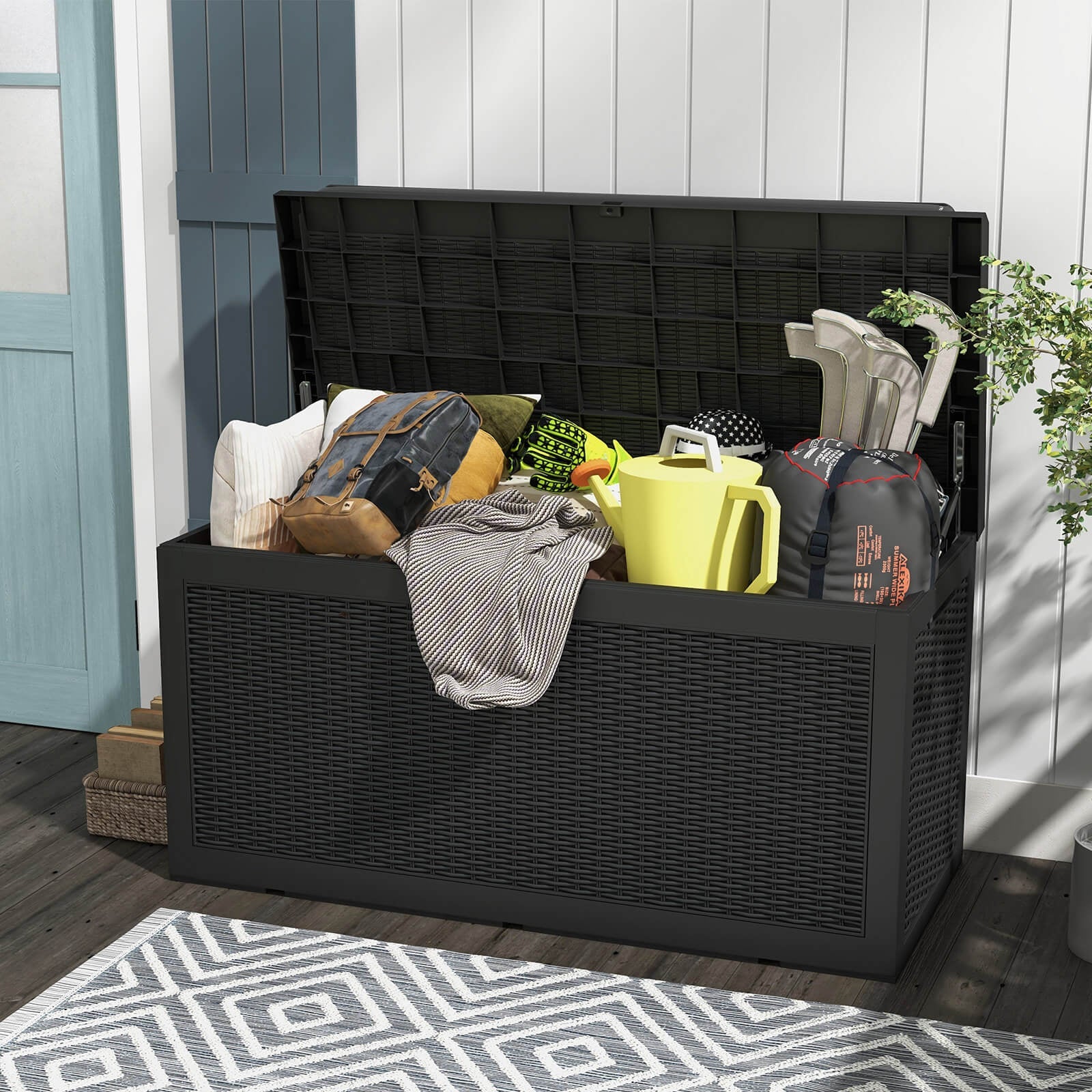 Patiowell 100 Gallon Deck Box with Soft Cushion Outdoor Resin Plastic Storage Deck Box, Black